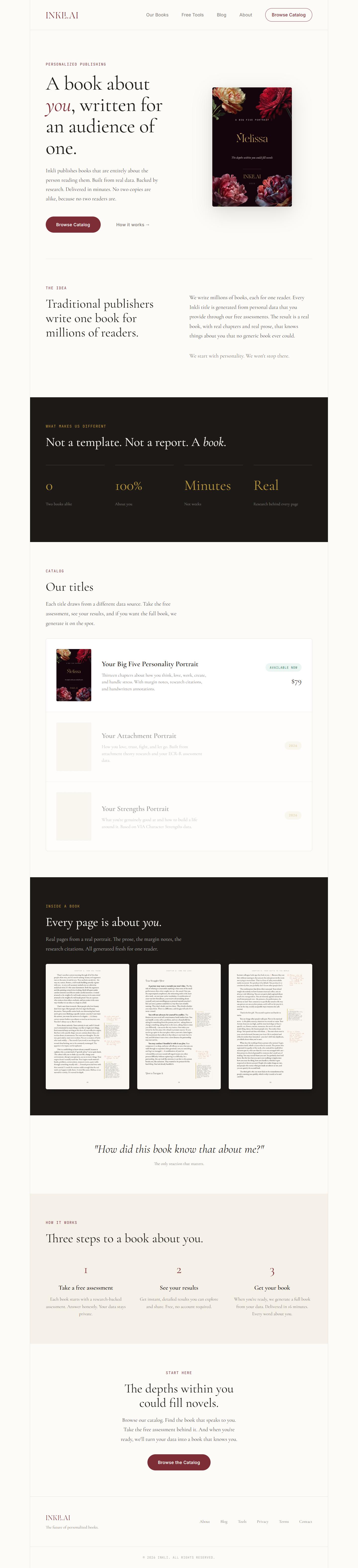 The inkli.ai home page, top to bottom